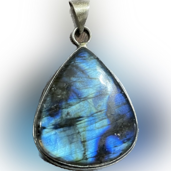 Labradorite Gemstone and Silver Pendant - 1-1/2” H - Picture 1 of 2